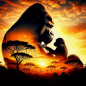 Preview: Diamond Painting Gorilla und Sonnenuntergang